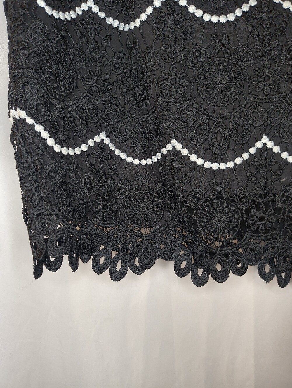 Talbots Black Lace Midi Skirt with White Beaded Chevron Accents - Picture 2 of 5